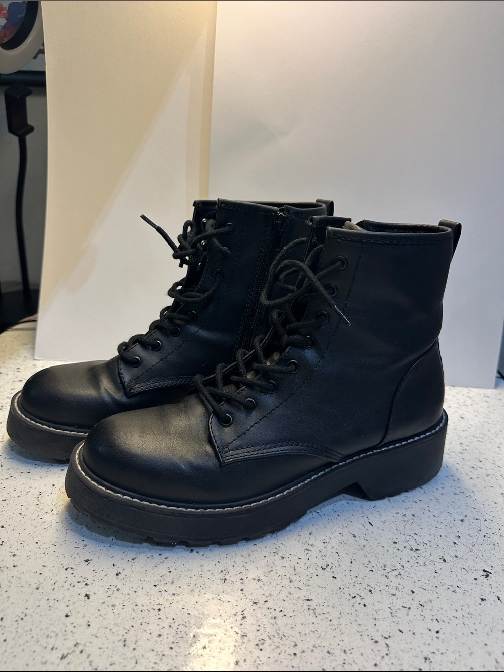 Madden Girl Black Lace-Up Chunky Combat Boots